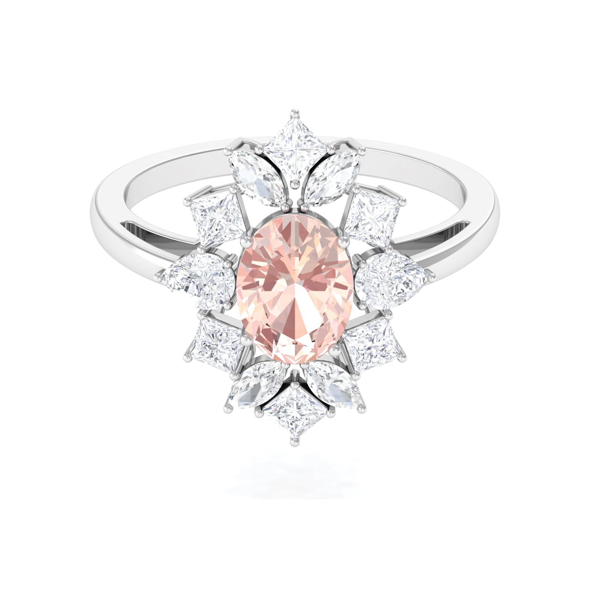 2.25 Carat Morganite and Moissanite Cocktail Ring Morganite - ( AAA ) - Quality - Rosec Jewels