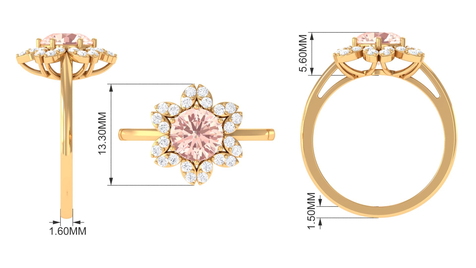 Round Morganite Flower Engagement Ring with Diamond Morganite - ( AAA ) - Quality - Rosec Jewels