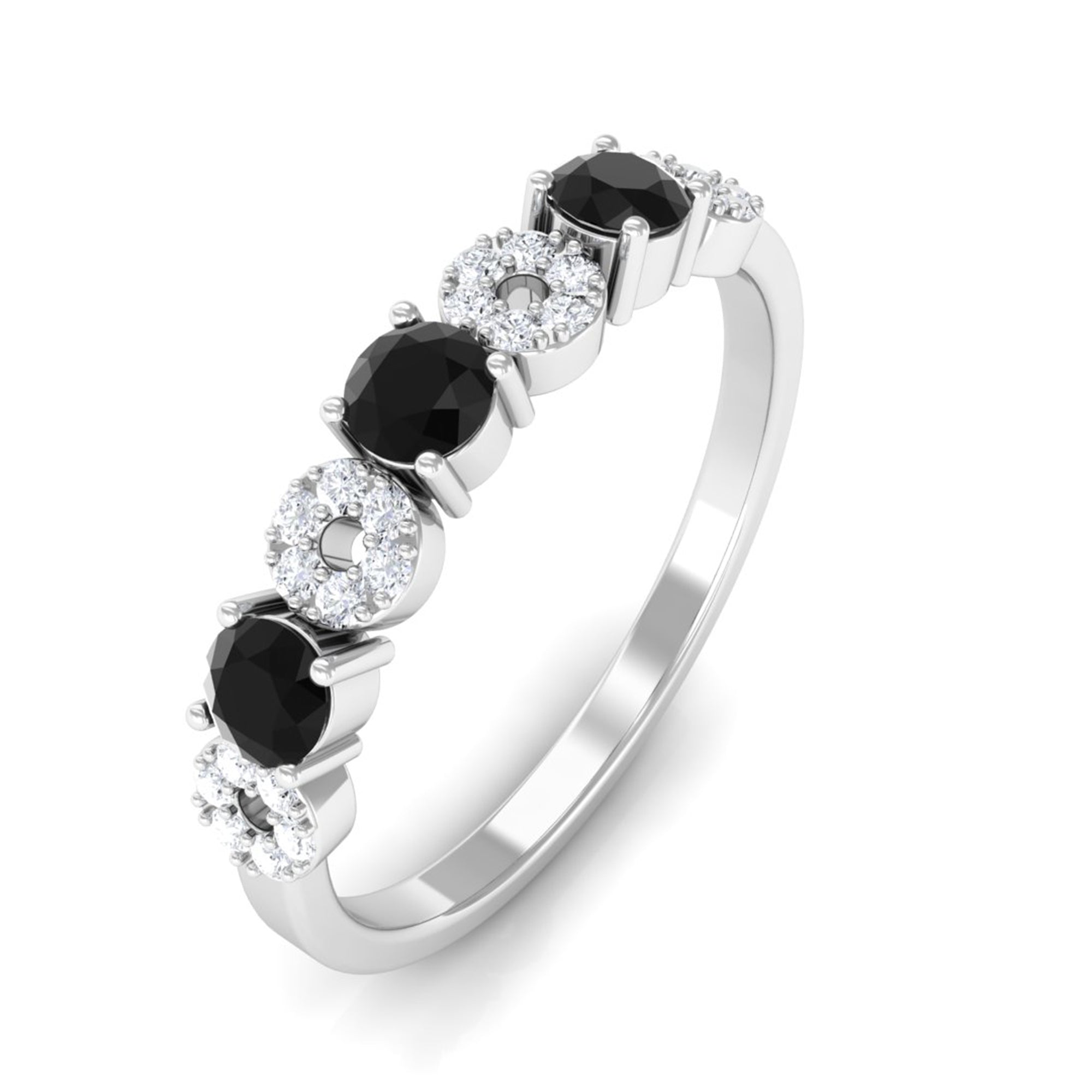 Black and White Diamond Semi Eternity Ring Black Diamond - ( AAA ) - Quality - Rosec Jewels