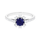 Classic Blue Sapphire Halo Engagement Ring with Diamond Blue Sapphire - ( AAA ) - Quality - Rosec Jewels