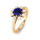 Classic Blue Sapphire Halo Engagement Ring with Diamond Blue Sapphire - ( AAA ) - Quality - Rosec Jewels