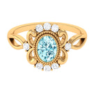 Vintage Inspired Aquamarine Solitaire Engagement Ring with Diamond Aquamarine - ( AAA ) - Quality - Rosec Jewels