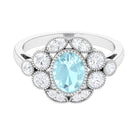 Oval Sky Blue Topaz Statement Engagement Ring with Moissanite Halo Sky Blue Topaz - ( AAA ) - Quality - Rosec Jewels