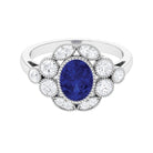 Oval Created Blue Sapphire Statement Engagement Ring with Diamond Halo Lab Created Blue Sapphire - ( AAAA ) - Quality - Rosec Jewels