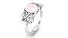 Oval Cut Rose Quartz Beaded Flower Engagement Ring with Diamond Rose Quartz - ( AAA ) - Quality - Rosec Jewels