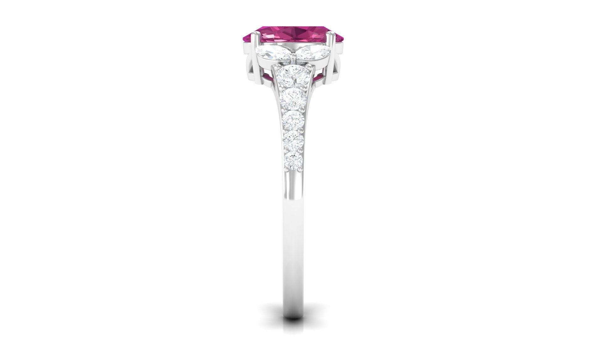 Split Shank Oval Pink Tourmaline Solitaire Engagement Ring with Moissanite Pink Tourmaline - ( AAA ) - Quality - Rosec Jewels