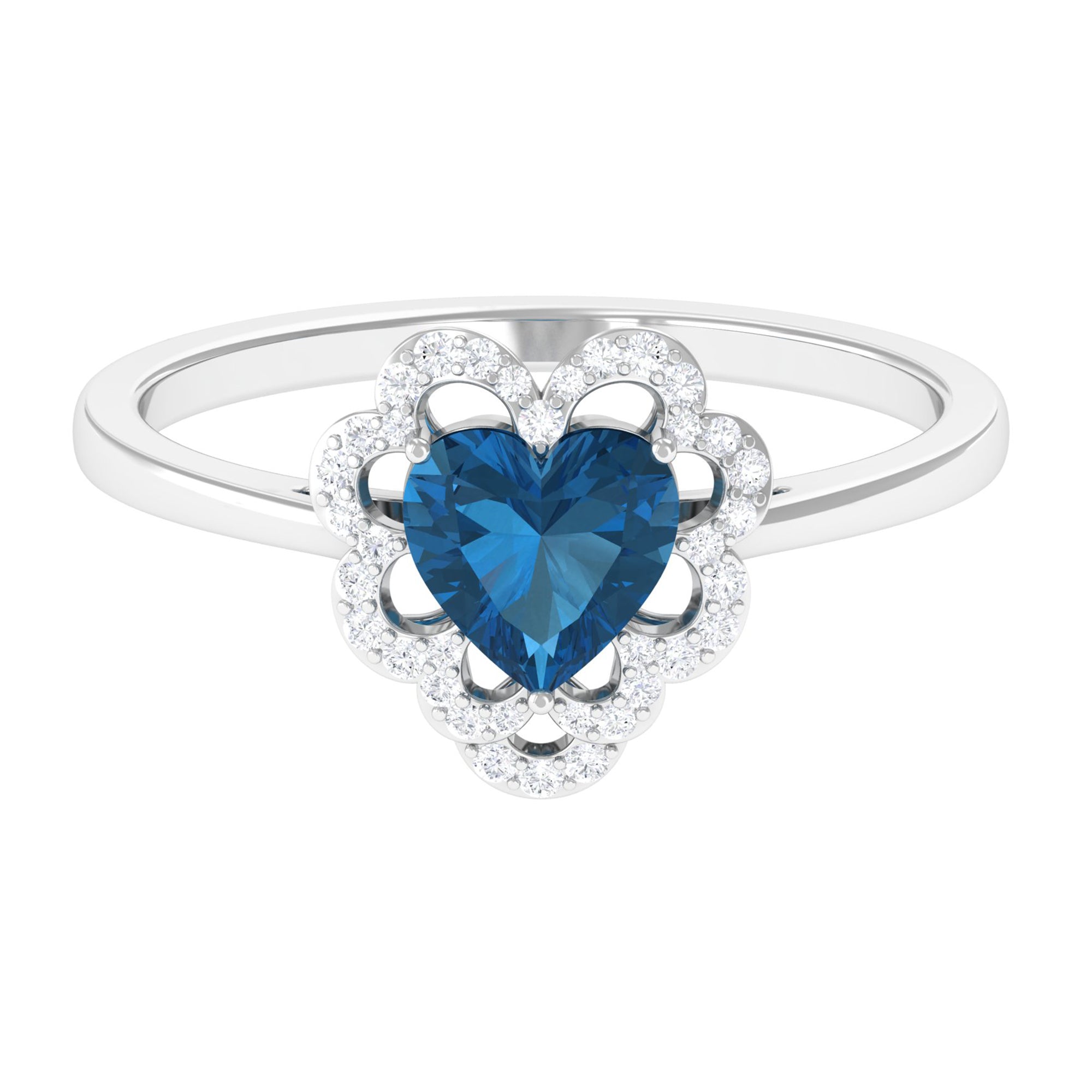 1.25 CT Heart London Blue Topaz Designer Engagement Ring with Diamond London Blue Topaz - ( AAA ) - Quality - Rosec Jewels