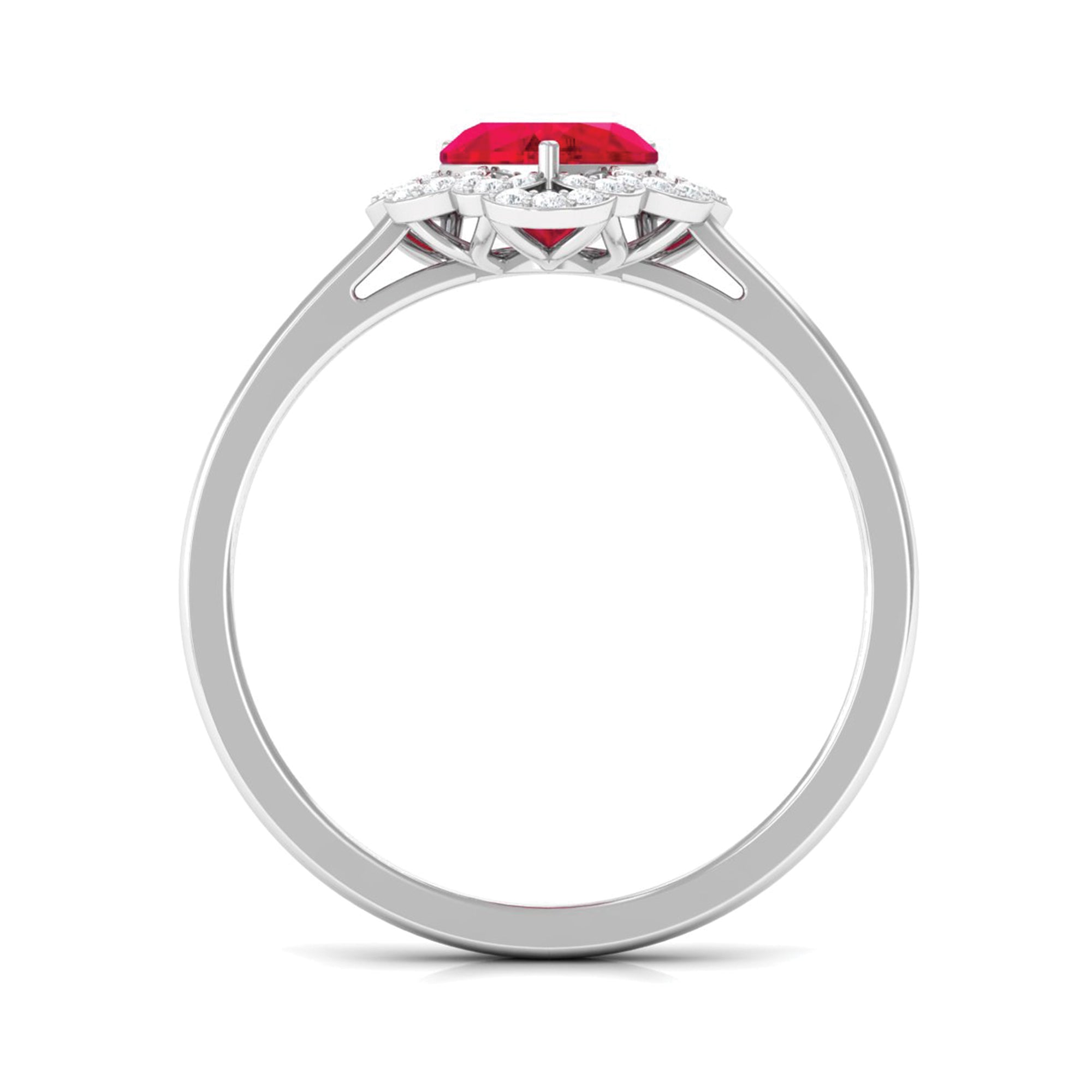 1 CT Lab Created Ruby Heart Engagement Ring with Diamond Accent Lab Created Ruby - ( AAAA ) - Quality - Rosec Jewels