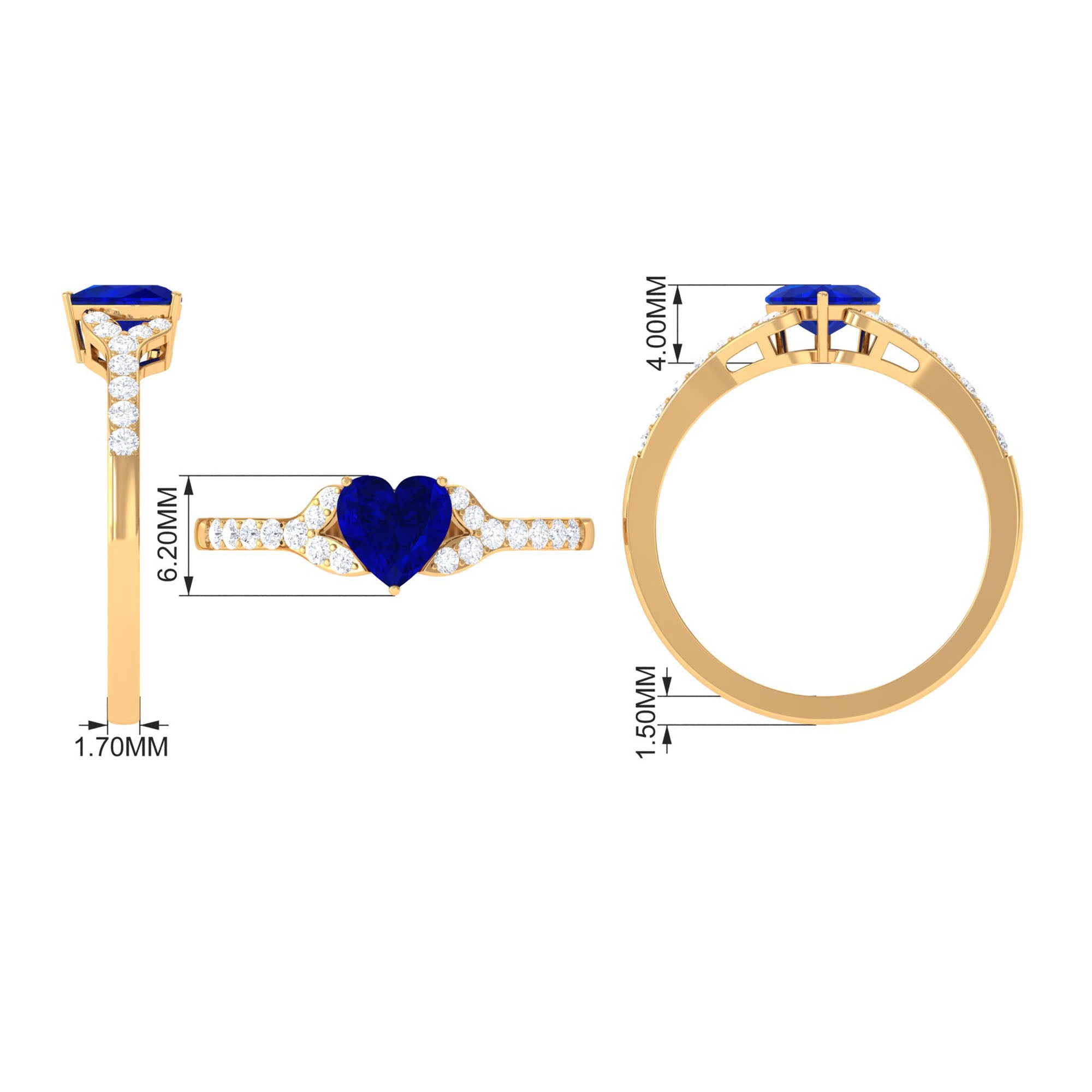 Created Blue Sapphire Heart Engagement Ring With Diamond Accent Lab Created Blue Sapphire - ( AAAA ) - Quality - Rosec Jewels