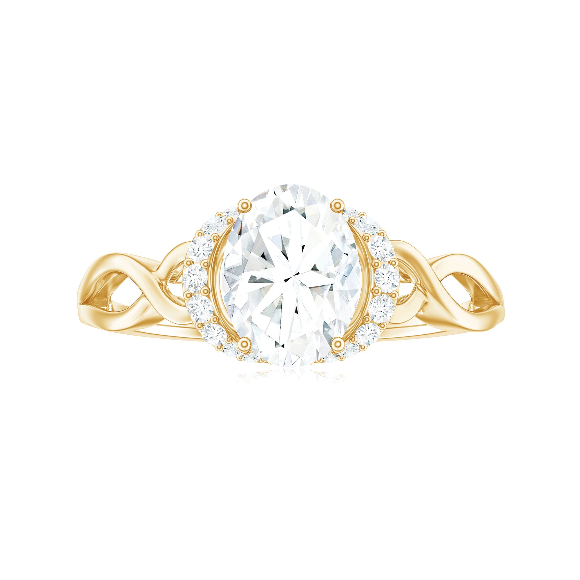 Oval Shape Moissanite Solitaire Infinity Ring in Gold Moissanite - ( D-VS1 ) - Color and Clarity - Rosec Jewels