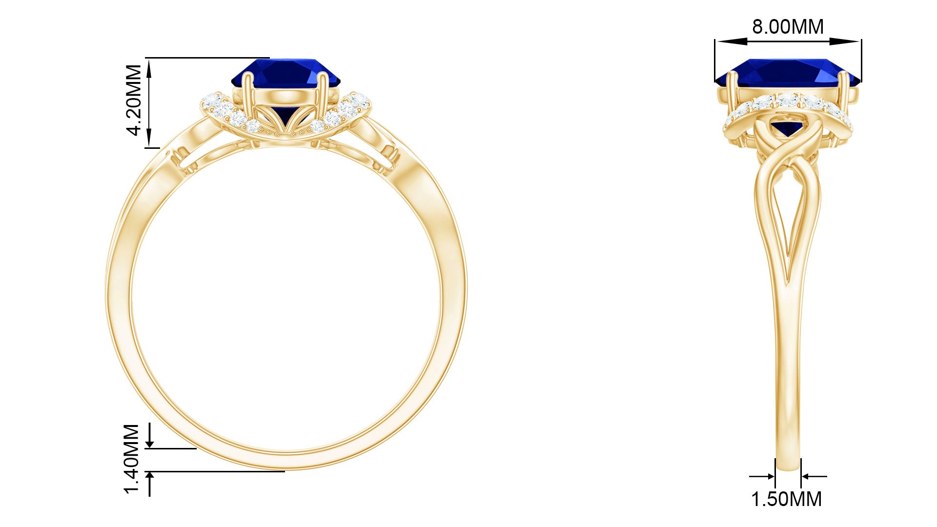 Rosec Jewels-Lab Grown Blue Sapphire and Diamond Solitaire Crossover Ring