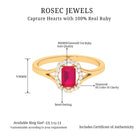 Emerald Cut Ruby and Diamond Floral Halo Ring with Split Shank Ruby - ( AAA ) - Quality - Rosec Jewels