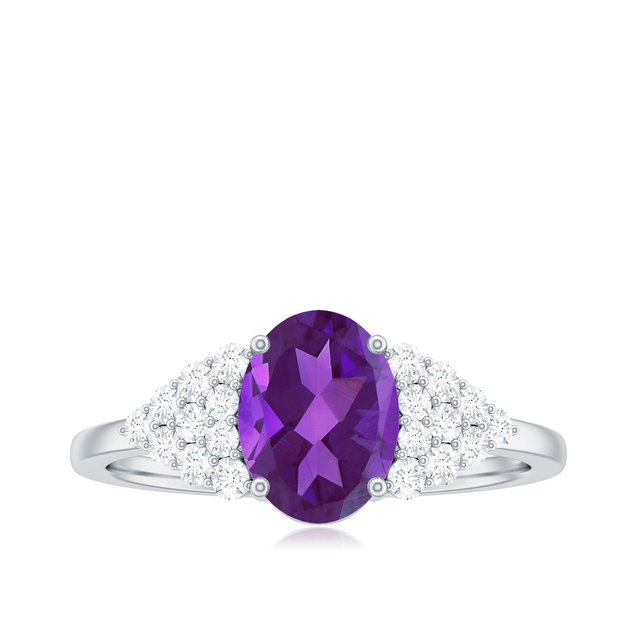 Classic Amethyst and Diamond Engagement Ring Amethyst - ( AAA ) - Quality - Rosec Jewels