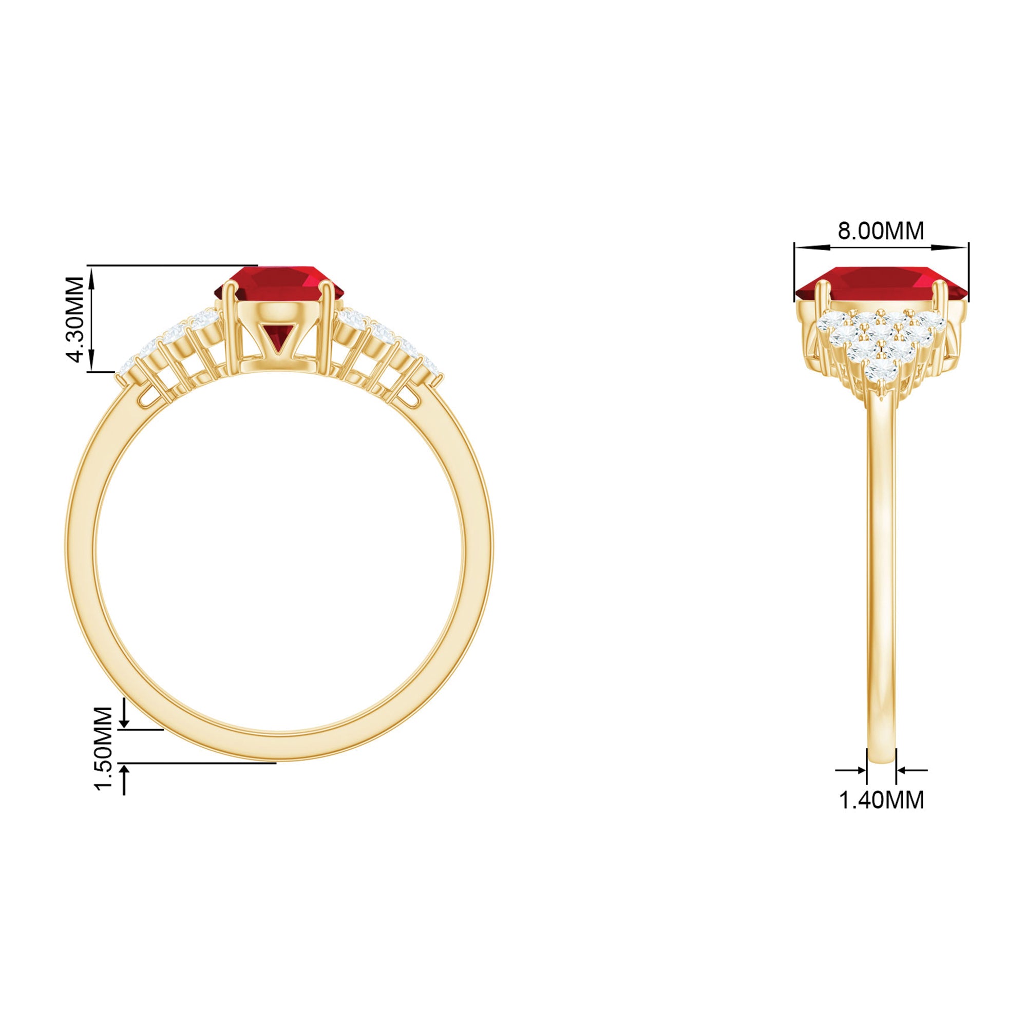 2 CT Oval Lab-Created Ruby Solitaire Ring with Diamond Accent Lab Created Ruby - ( AAAA ) - Quality - Rosec Jewels