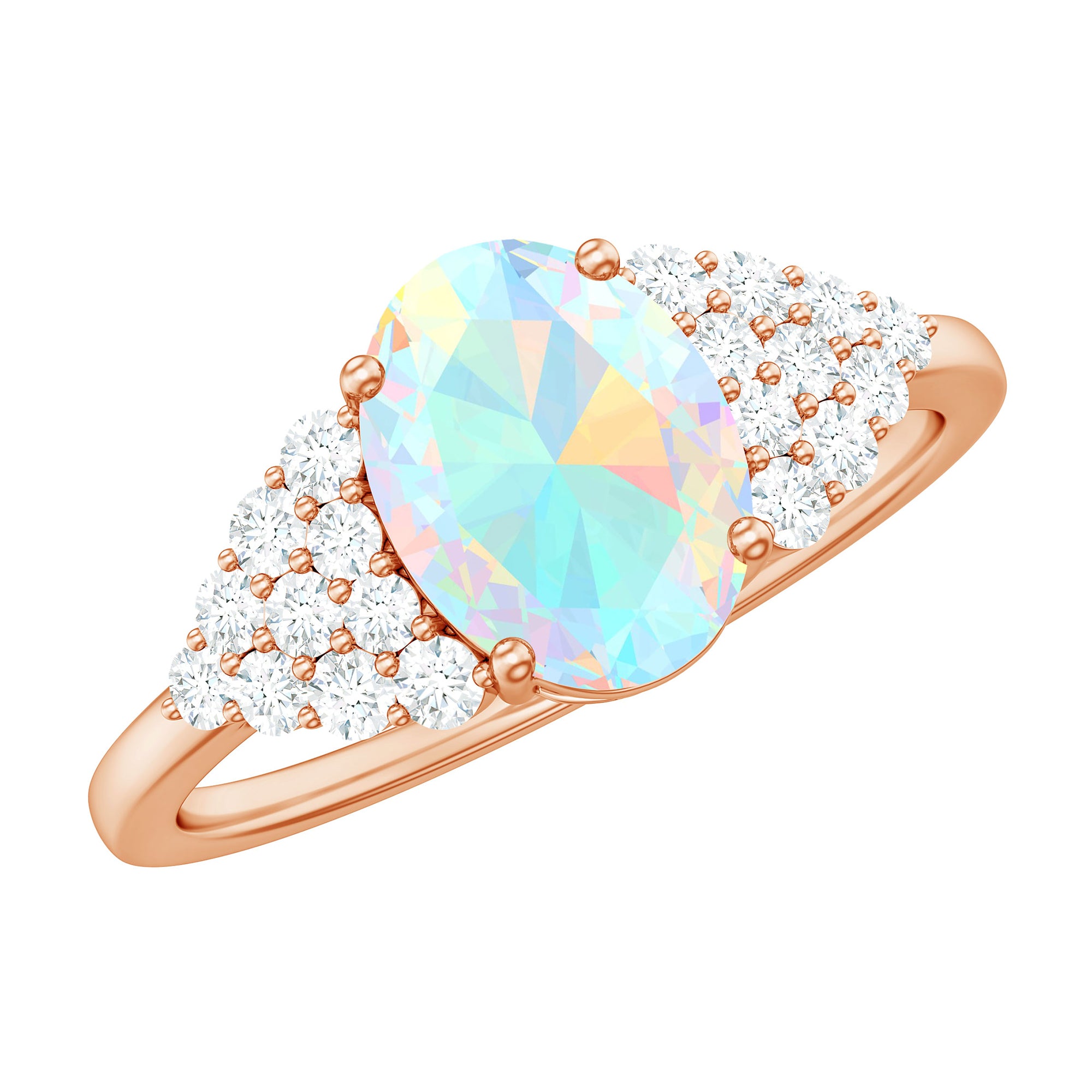 1.75 CT Oval Cut Ethiopian Opal Solitaire Ring with Diamond Accent Ethiopian Opal - ( AAA ) - Quality - Rosec Jewels