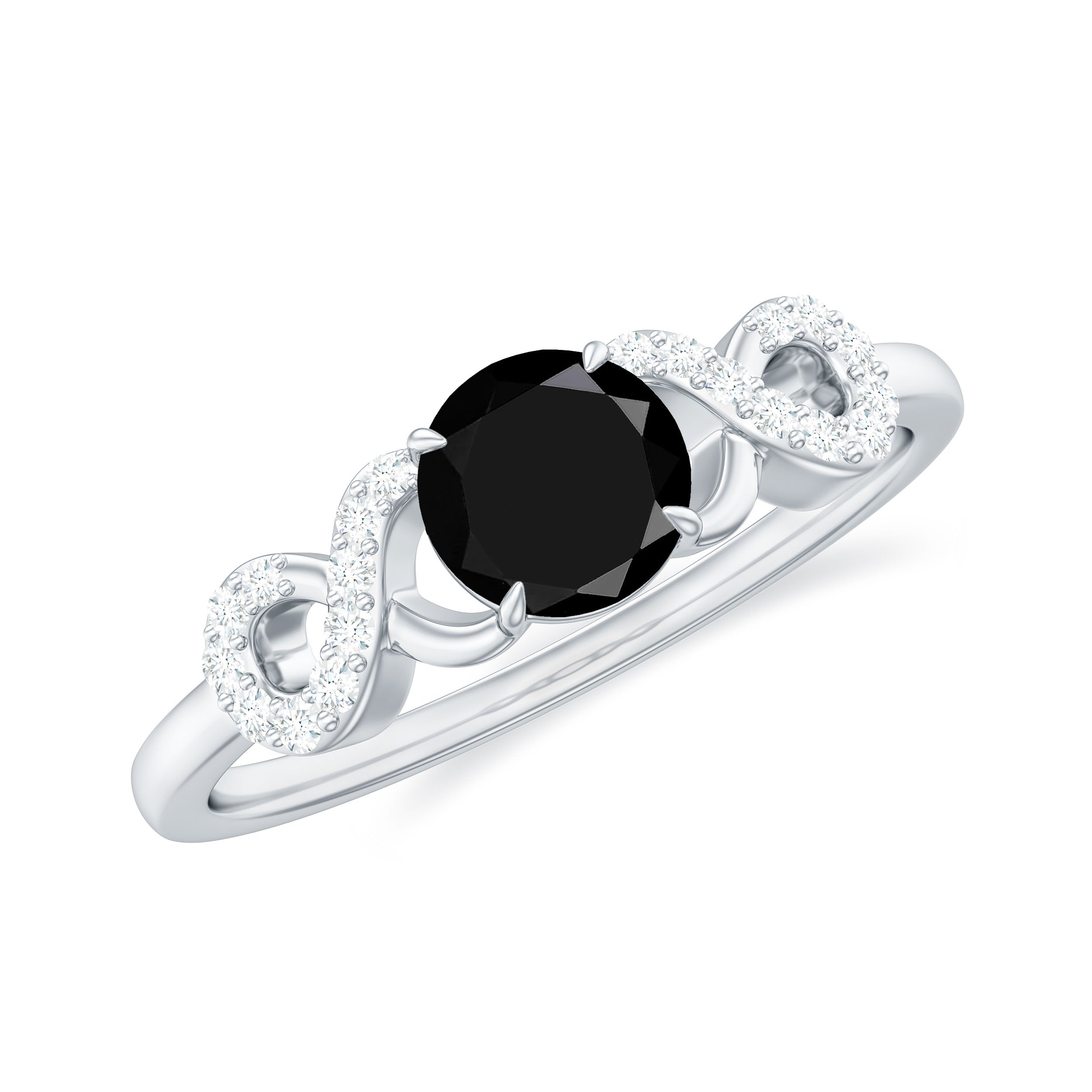 Round Shape Created Black Diamond and Diamond Infinity Engagement Ring Lab Created Black Diamond - ( AAAA ) - Quality - Rosec Jewels