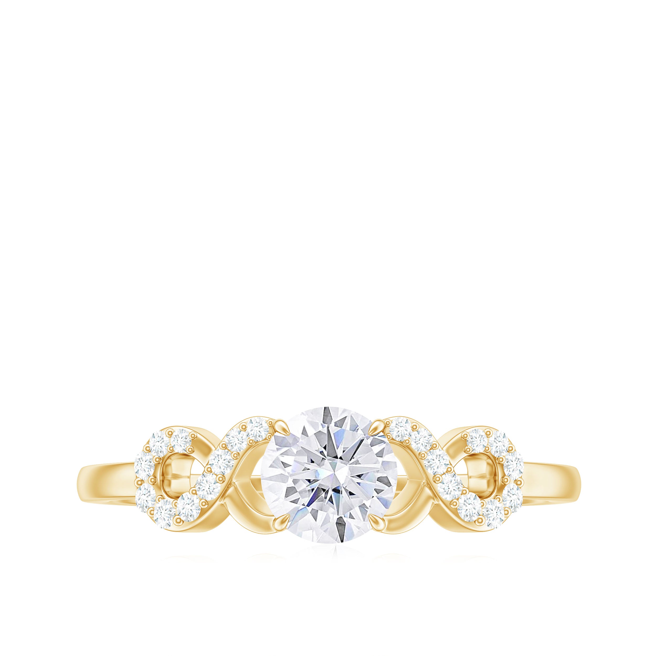 Round Moissanite Criss Cross Promise Ring Moissanite - ( D-VS1 ) - Color and Clarity - Rosec Jewels