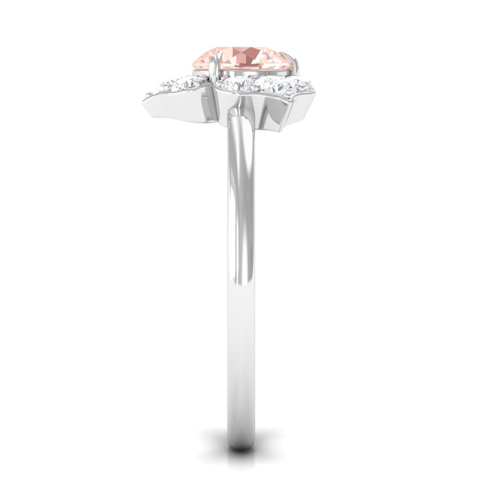 1 CT Round Morganite Flower Engagement Ring with Diamond Morganite - ( AAA ) - Quality - Rosec Jewels