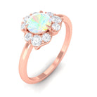 Round Ethiopian Opal Flower Engagement Ring with Diamond Ethiopian Opal - ( AAA ) - Quality - Rosec Jewels