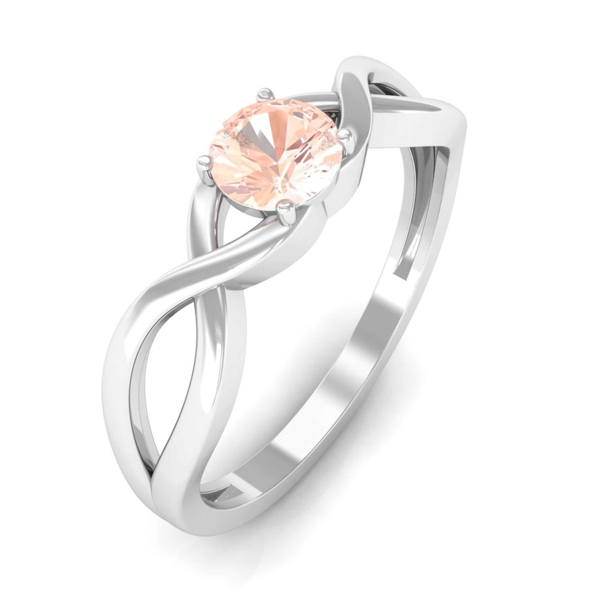 Round Morganite Solitaire Promise Ring in Crossover Shank Morganite - ( AAA ) - Quality - Rosec Jewels