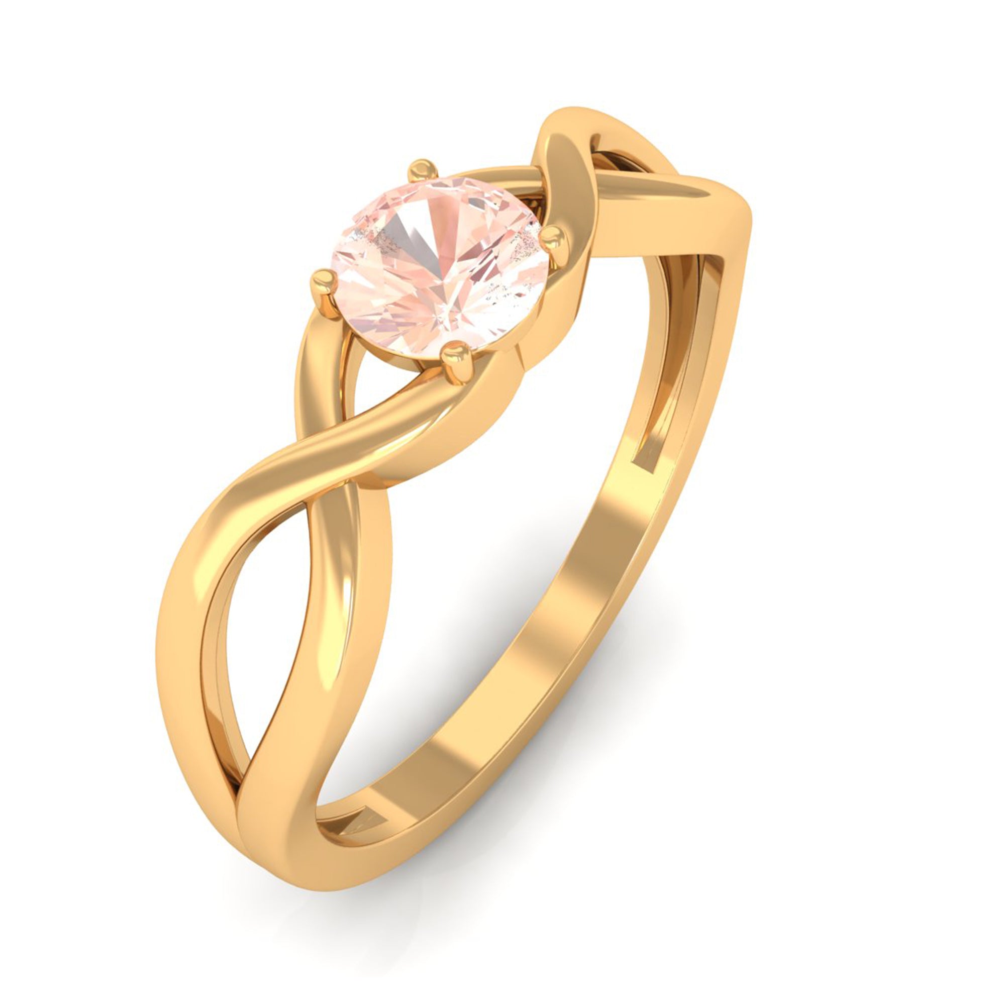 Round Morganite Solitaire Promise Ring in Crossover Shank Morganite - ( AAA ) - Quality - Rosec Jewels