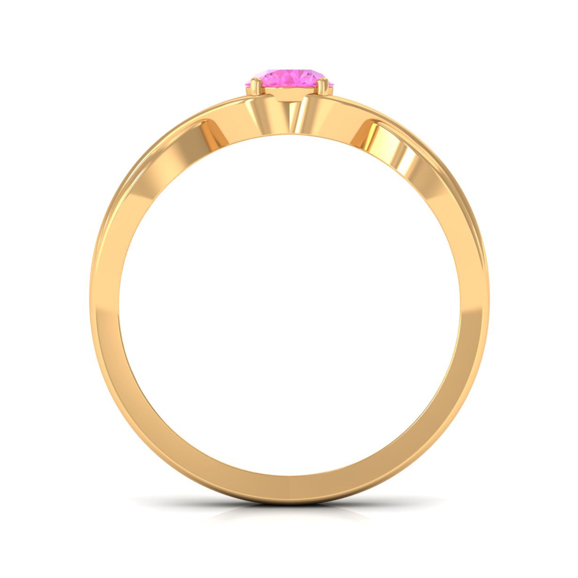 Round Pink Sapphire Solitaire Promise Ring in Crossover Shank Pink Sapphire - ( AAA ) - Quality - Rosec Jewels