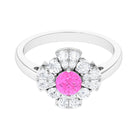 Real Pink Sapphire Flower Engagement Ring with Diamond Pink Sapphire - ( AAA ) - Quality - Rosec Jewels