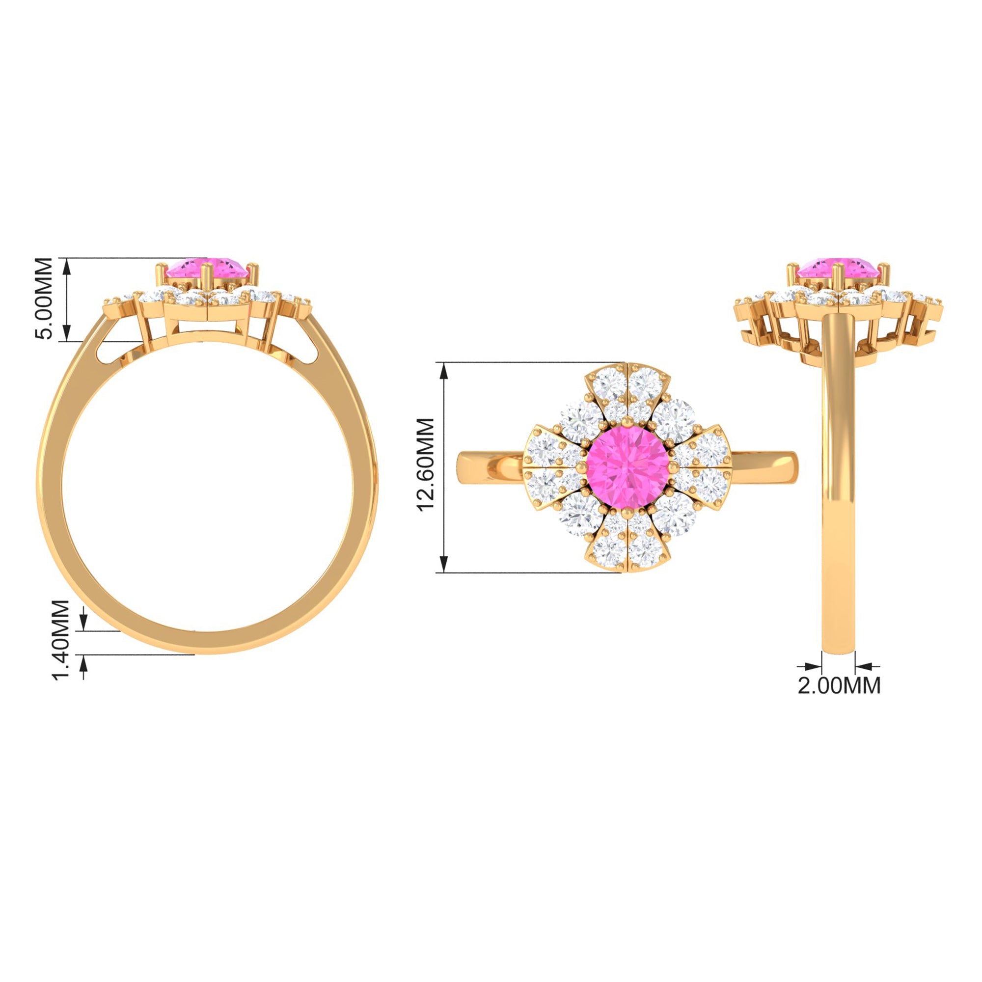 Real Pink Sapphire Flower Engagement Ring with Diamond Pink Sapphire - ( AAA ) - Quality - Rosec Jewels