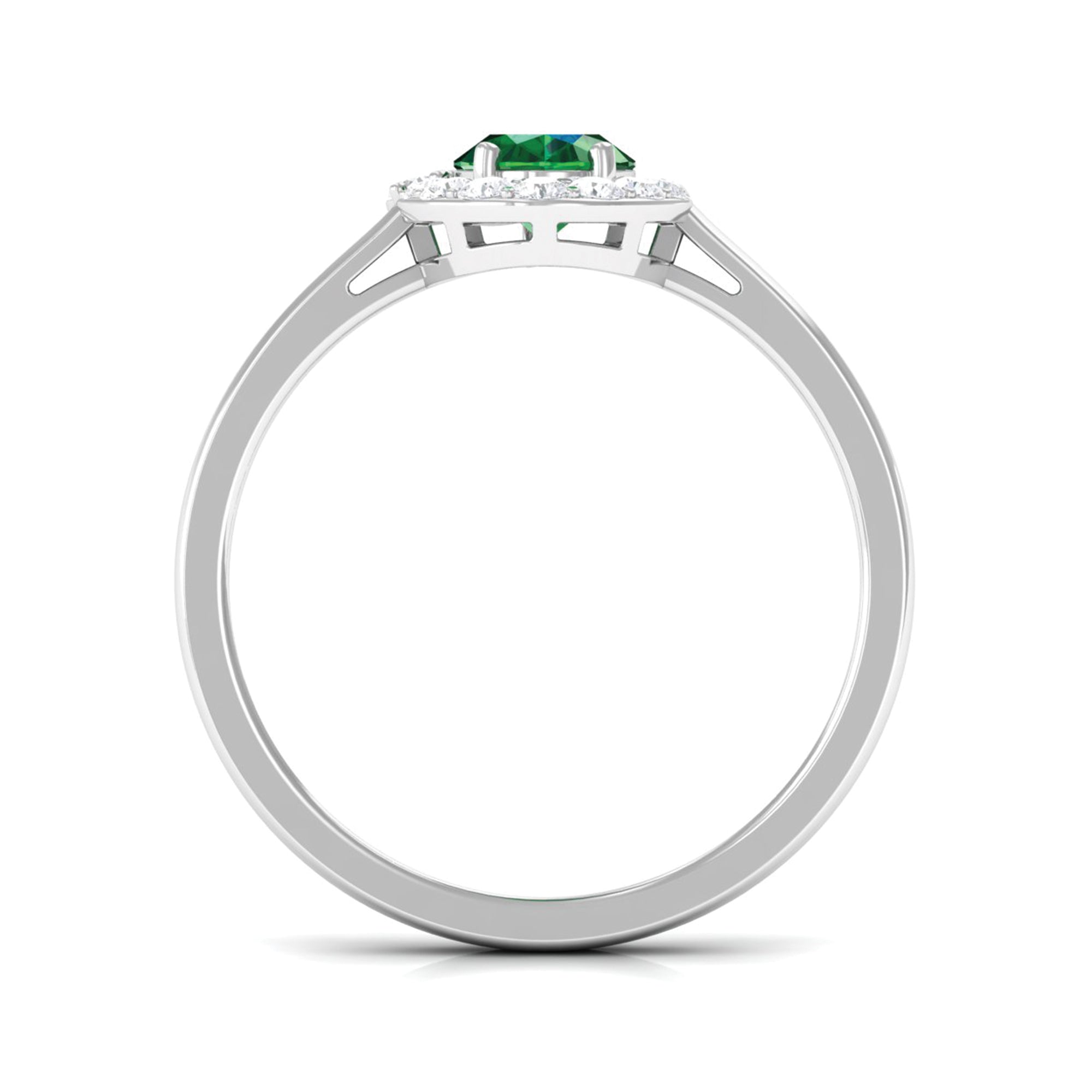 Oval Shape Created Emerald and Diamond Classic Halo Engagement Ring Lab Created Emerald - ( AAAA ) - Quality - Rosec Jewels