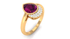 Bezel Set Rhodolite Teardrop Cocktail Ring with Diamond Accent Rhodolite - ( AAA ) - Quality - Rosec Jewels