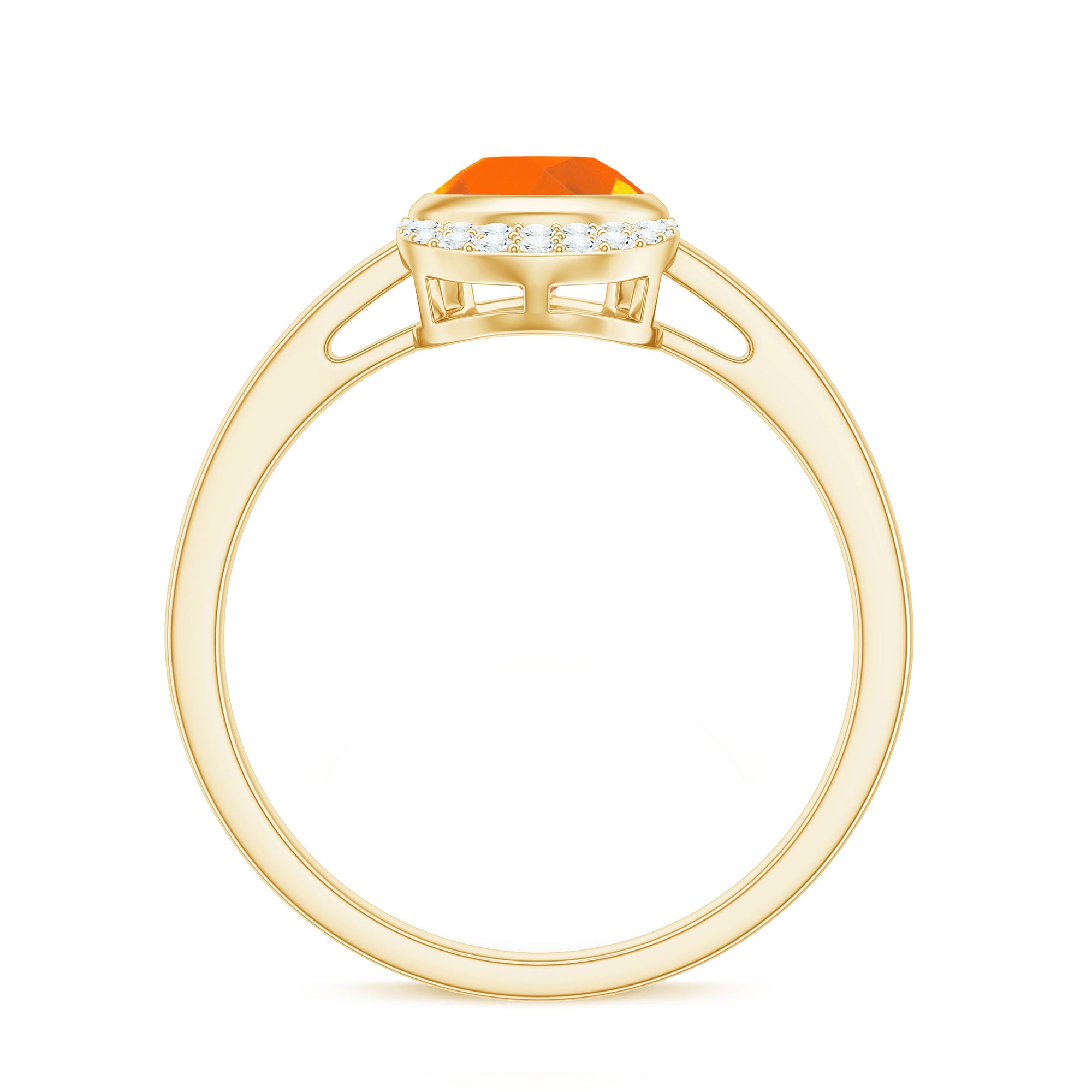 Bezel Set Fire Opal Teardrop Cocktail Engagement Ring with Diamond Accent Fire Opal - ( AAA ) - Quality - Rosec Jewels