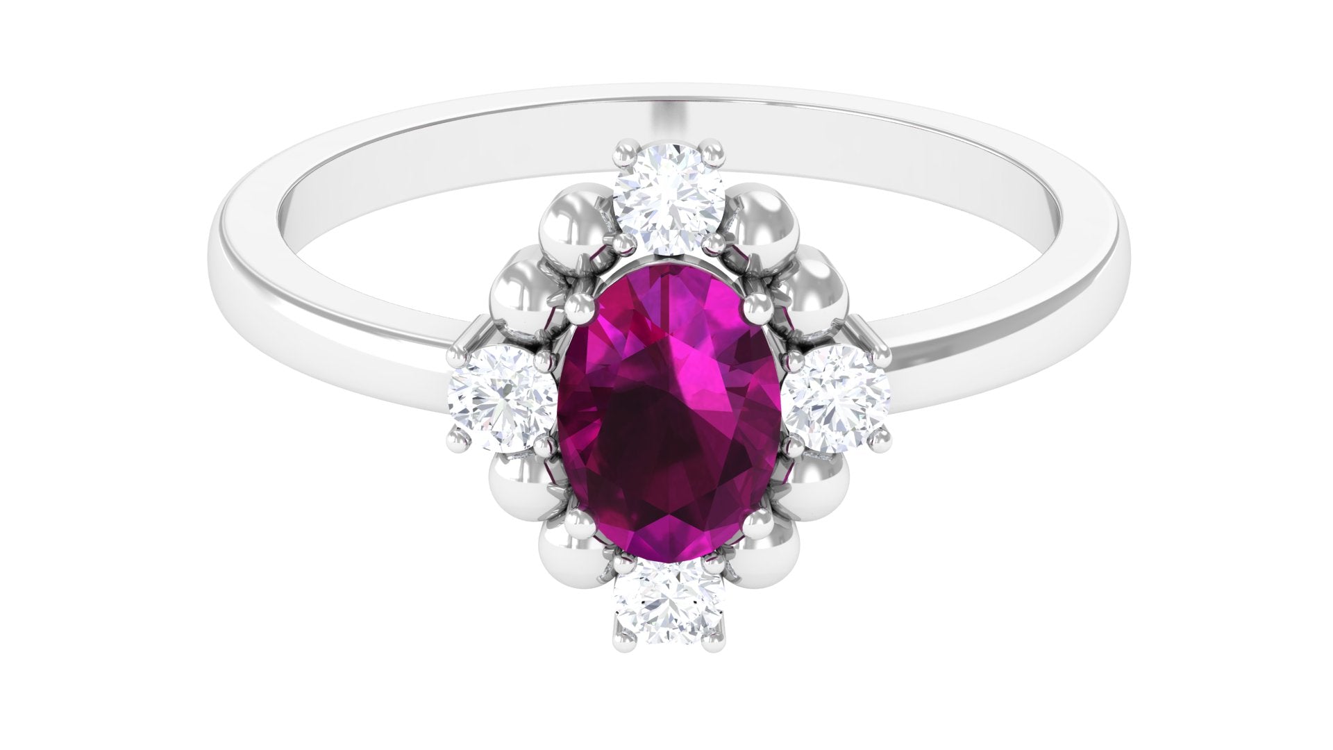 Oval Rhodolite and Diamond Cocktail Ring Rhodolite - ( AAA ) - Quality - Rosec Jewels