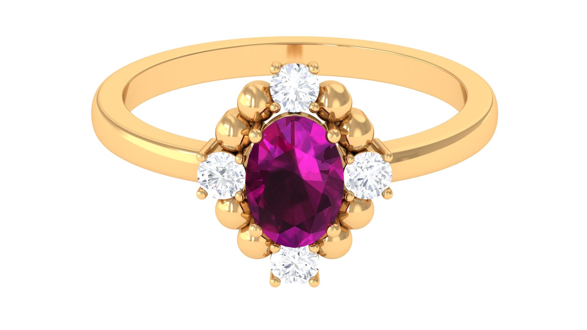 Oval Rhodolite and Diamond Cocktail Ring Rhodolite - ( AAA ) - Quality - Rosec Jewels