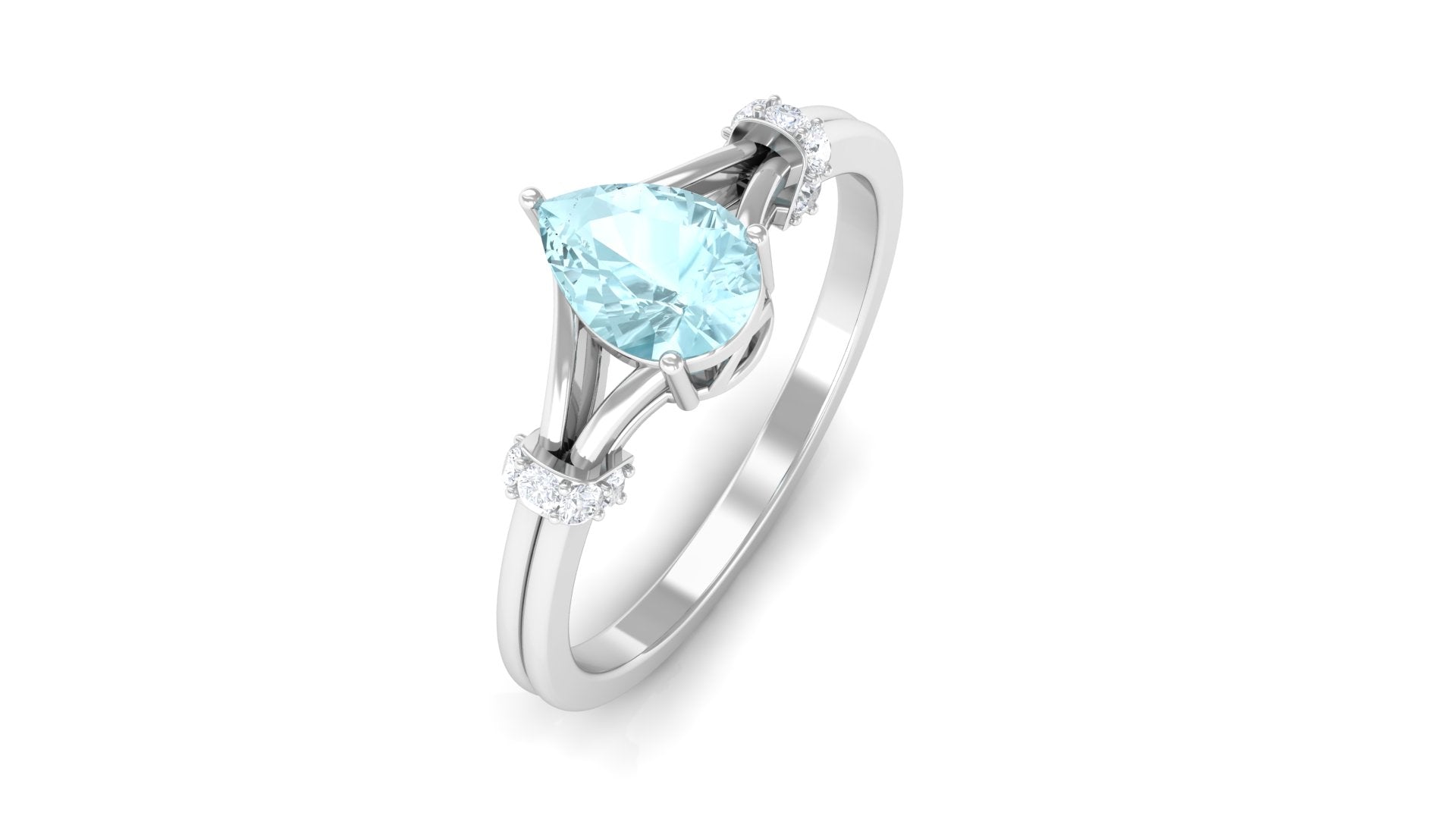 Pear Shape Sky Blue Topaz Solitaire Ring with Diamond in Split Shank Sky Blue Topaz - ( AAA ) - Quality - Rosec Jewels