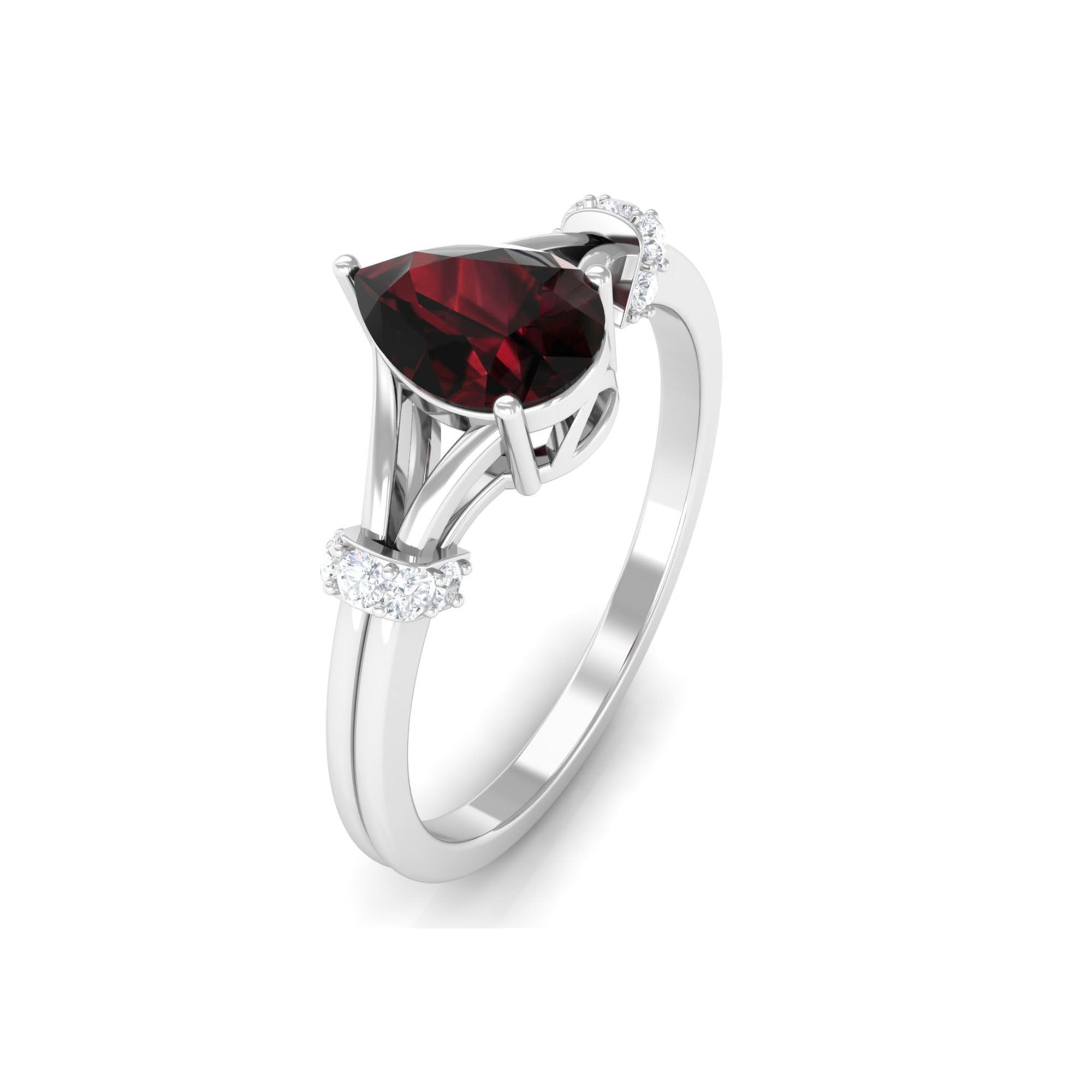 Pear Shape Garnet Solitaire Split Shank Ring with Diamond Garnet - ( AAA ) - Quality - Rosec Jewels