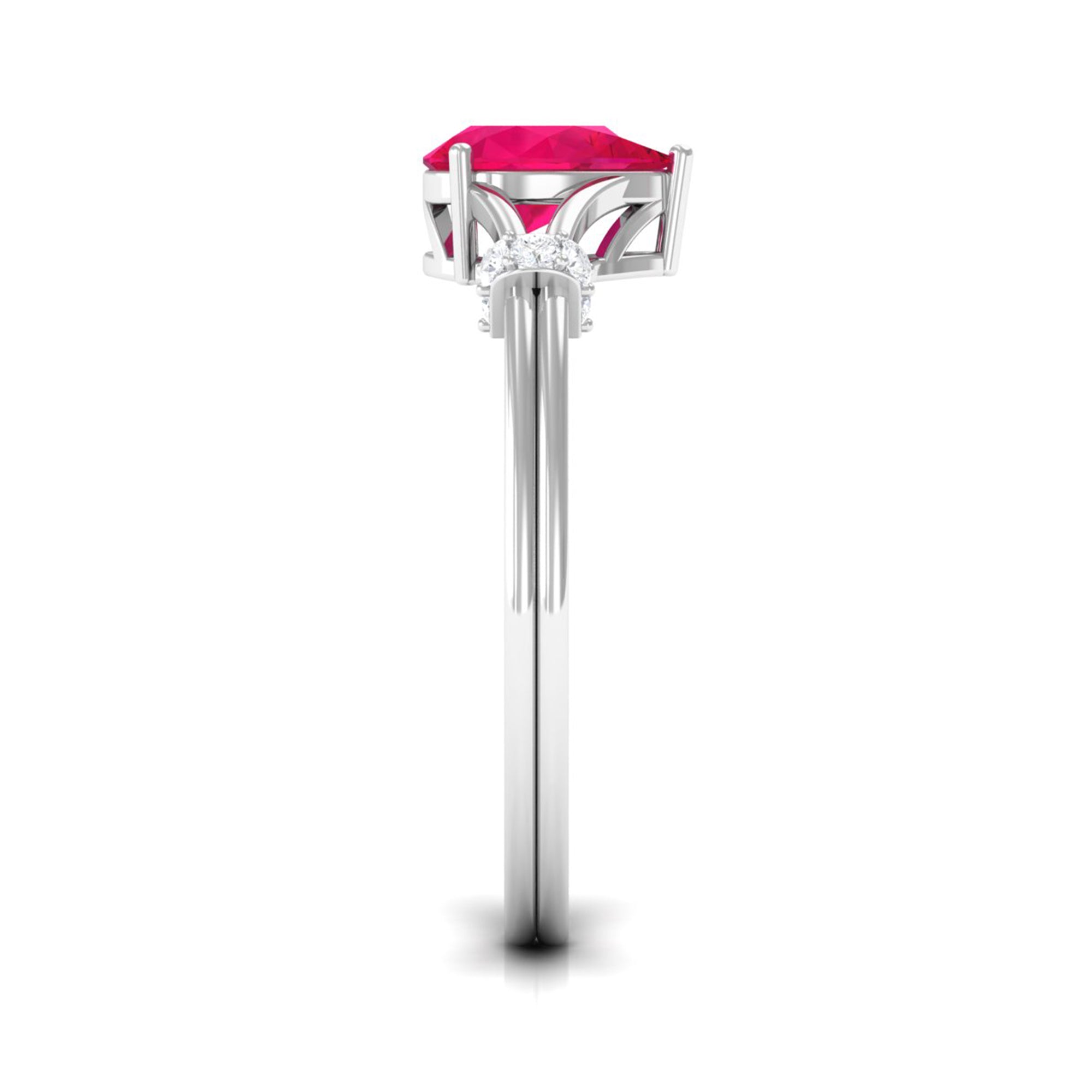 Pear Ruby Solitaire Ring with Diamond in Split Shank Ruby - ( AAA ) - Quality - Rosec Jewels