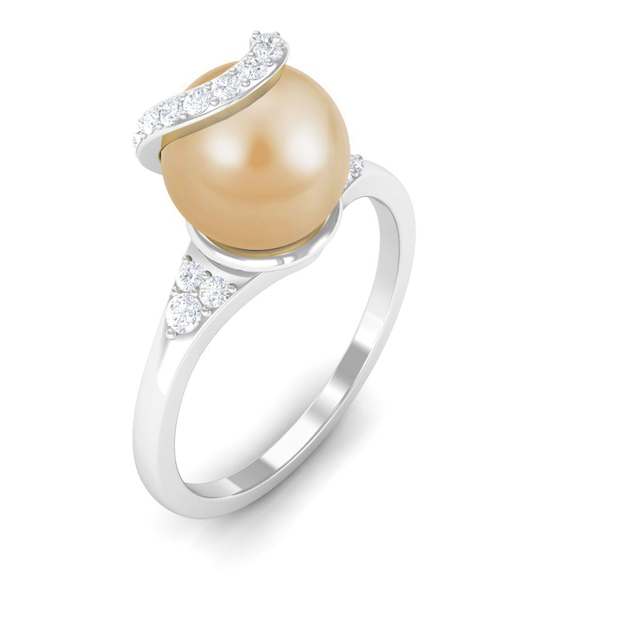 Designer South Sea Pearl Solitaire Engagement Ring with Diamond South Sea Pearl - ( AAA ) - Quality - Rosec Jewels