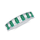 Baguette Cut Created Emerald Classic Half Eternity Ring with Diamond Lab Created Emerald - ( AAAA ) - Quality - Rosec Jewels