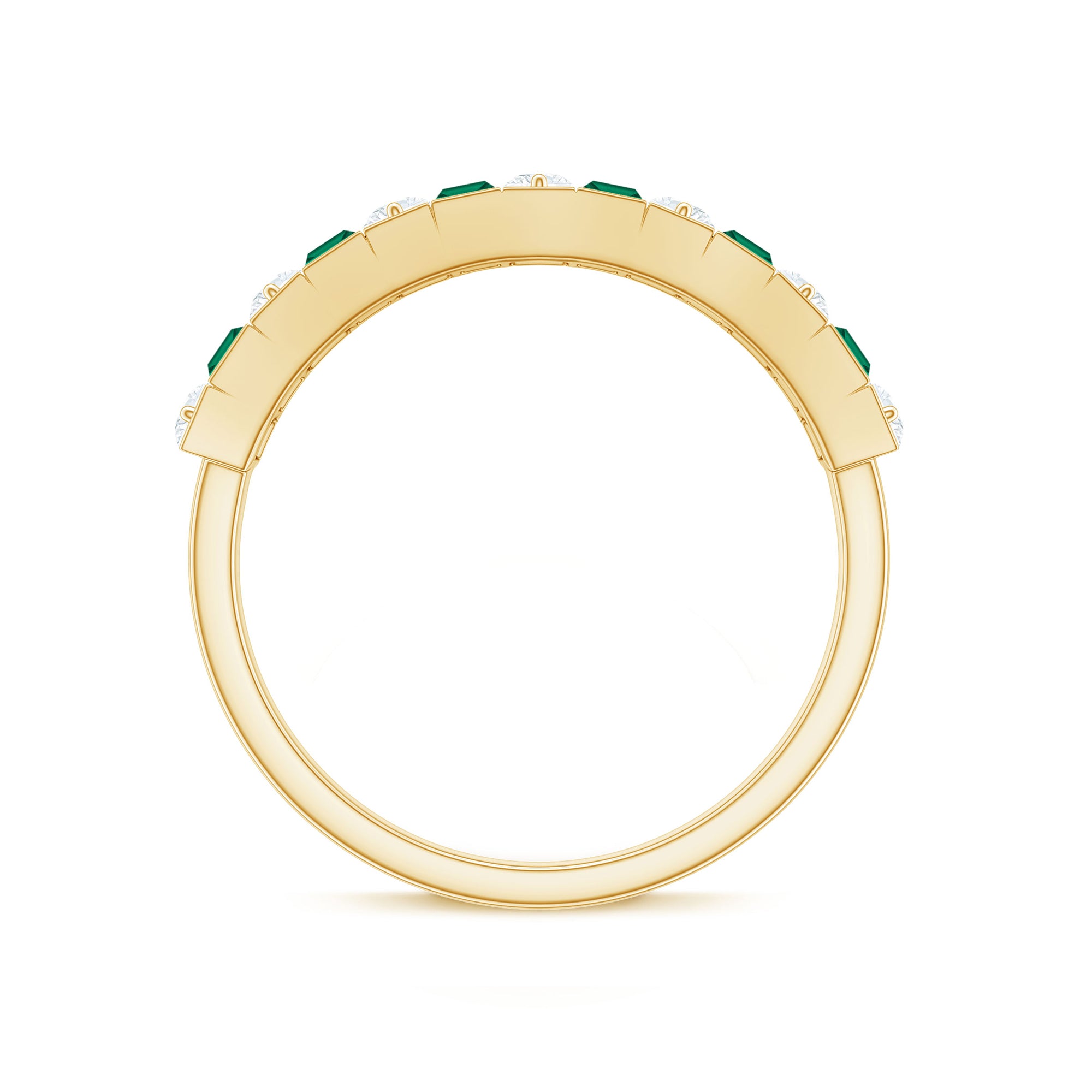 Baguette Cut Created Emerald Classic Half Eternity Ring with Diamond Lab Created Emerald - ( AAAA ) - Quality - Rosec Jewels