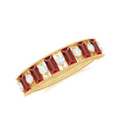 Baguette Cut Created Ruby Classic Half Eternity Ring with Diamond Lab Created Ruby - ( AAAA ) - Quality - Rosec Jewels