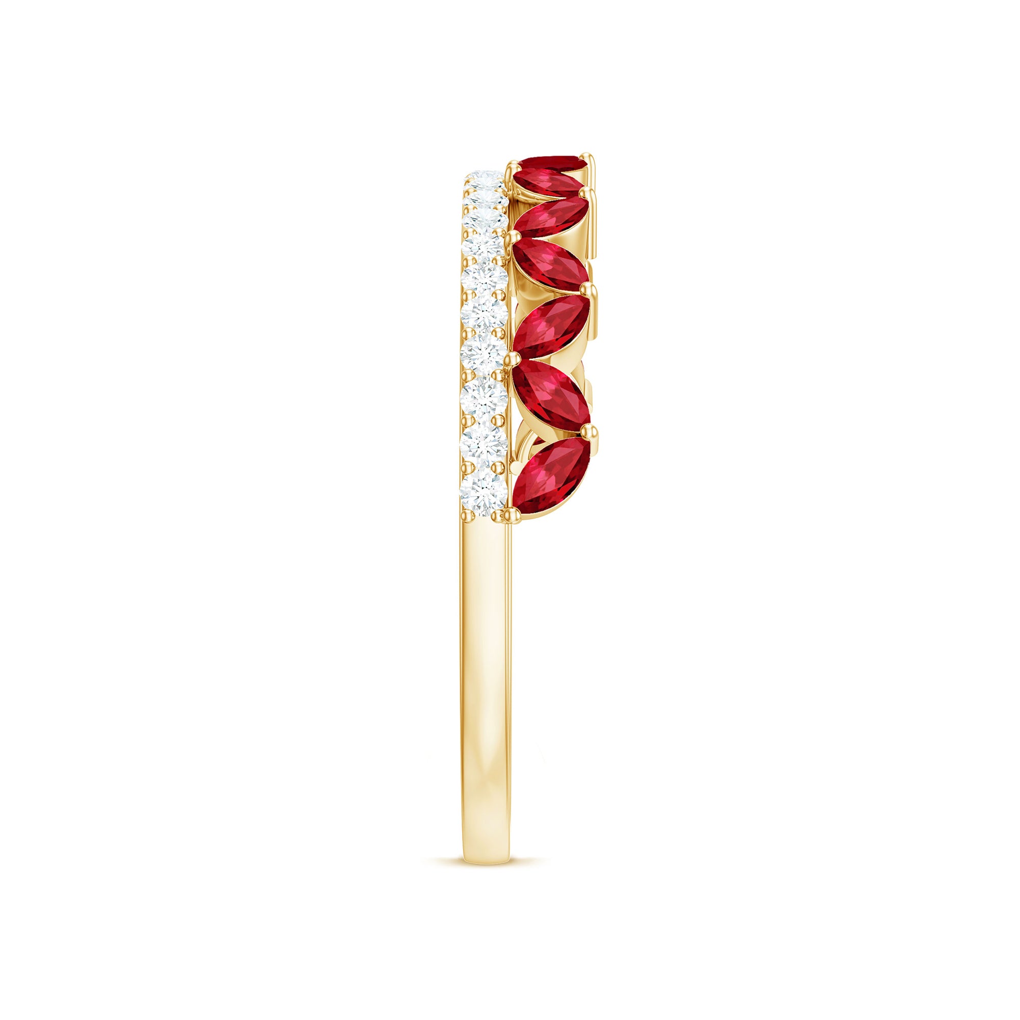 Marquise Cut Created Ruby Half Eternity Stackable Ring with Diamond Lab Created Ruby - ( AAAA ) - Quality - Rosec Jewels