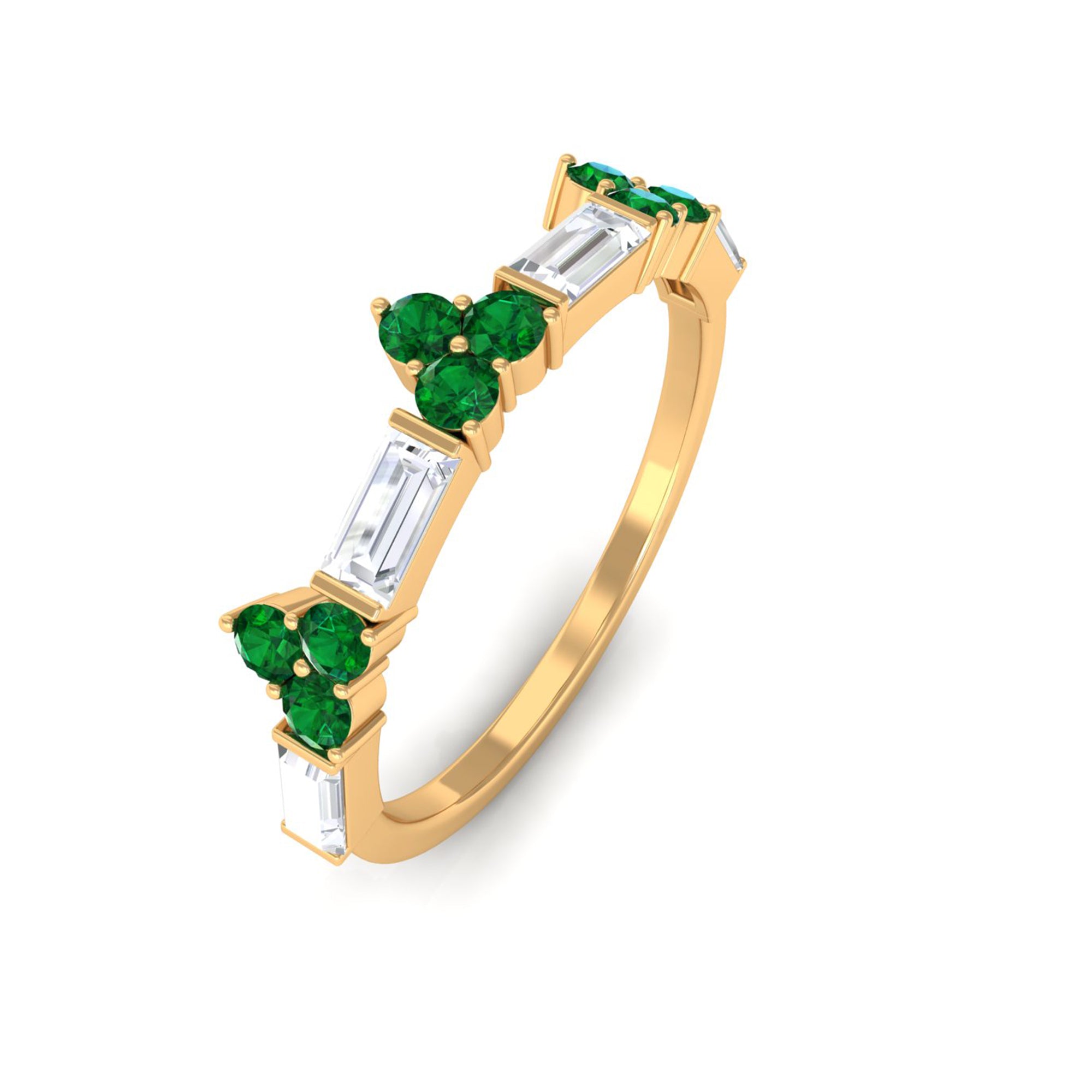 Created Emerald and Moissanite Minimal Wedding Band Ring Lab Created Emerald - ( AAAA ) - Quality - Rosec Jewels