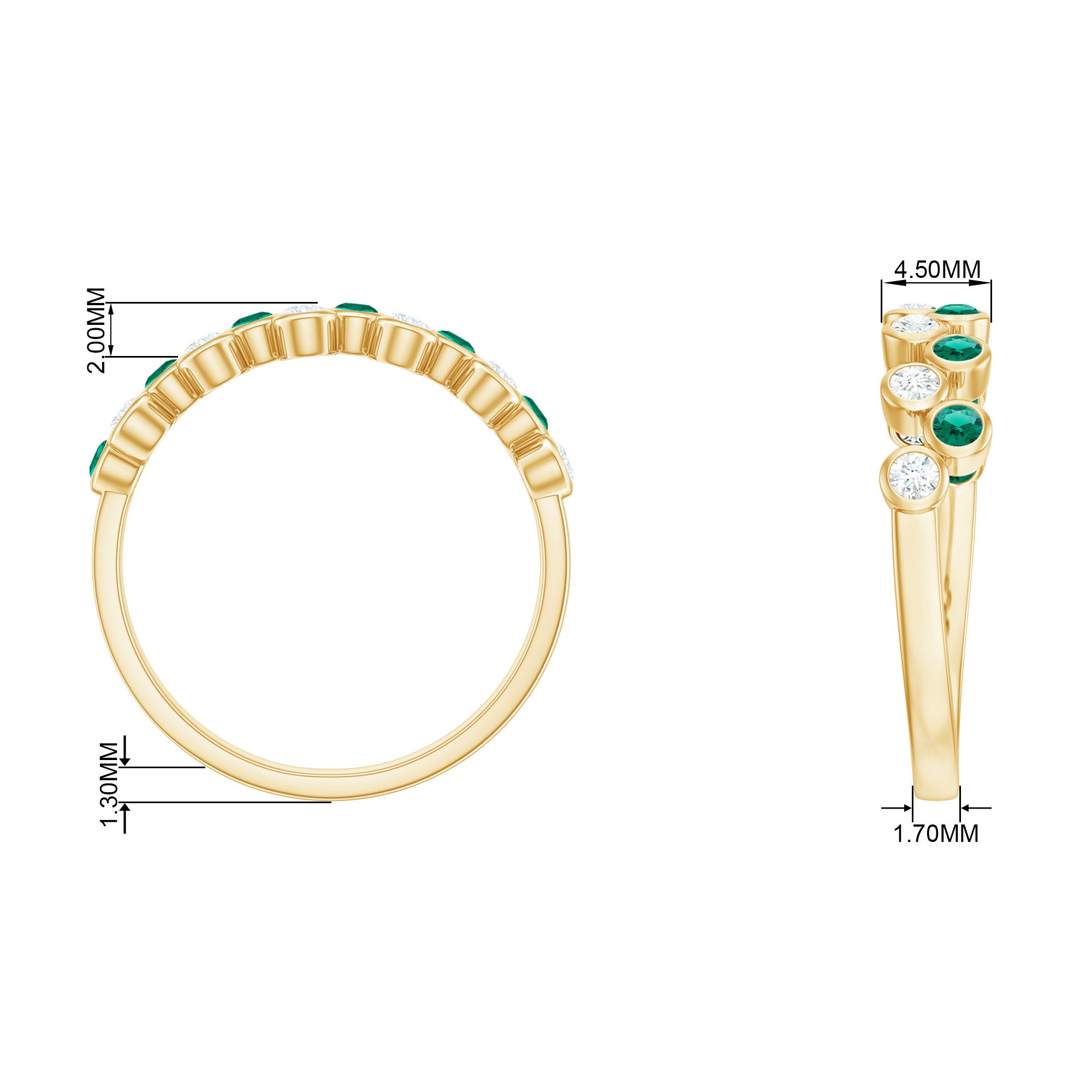 Simple Bezel Set Round Created Emerald and Moissanite Half Eternity Ring Lab Created Emerald - ( AAAA ) - Quality - Rosec Jewels