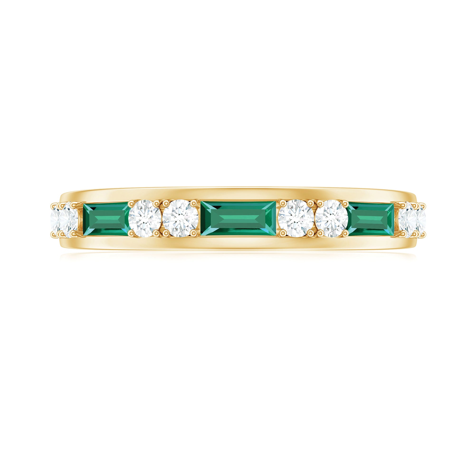 Minimal Created Emerald and Diamond Half Eternity Band Ring Lab Created Emerald - ( AAAA ) - Quality - Rosec Jewels