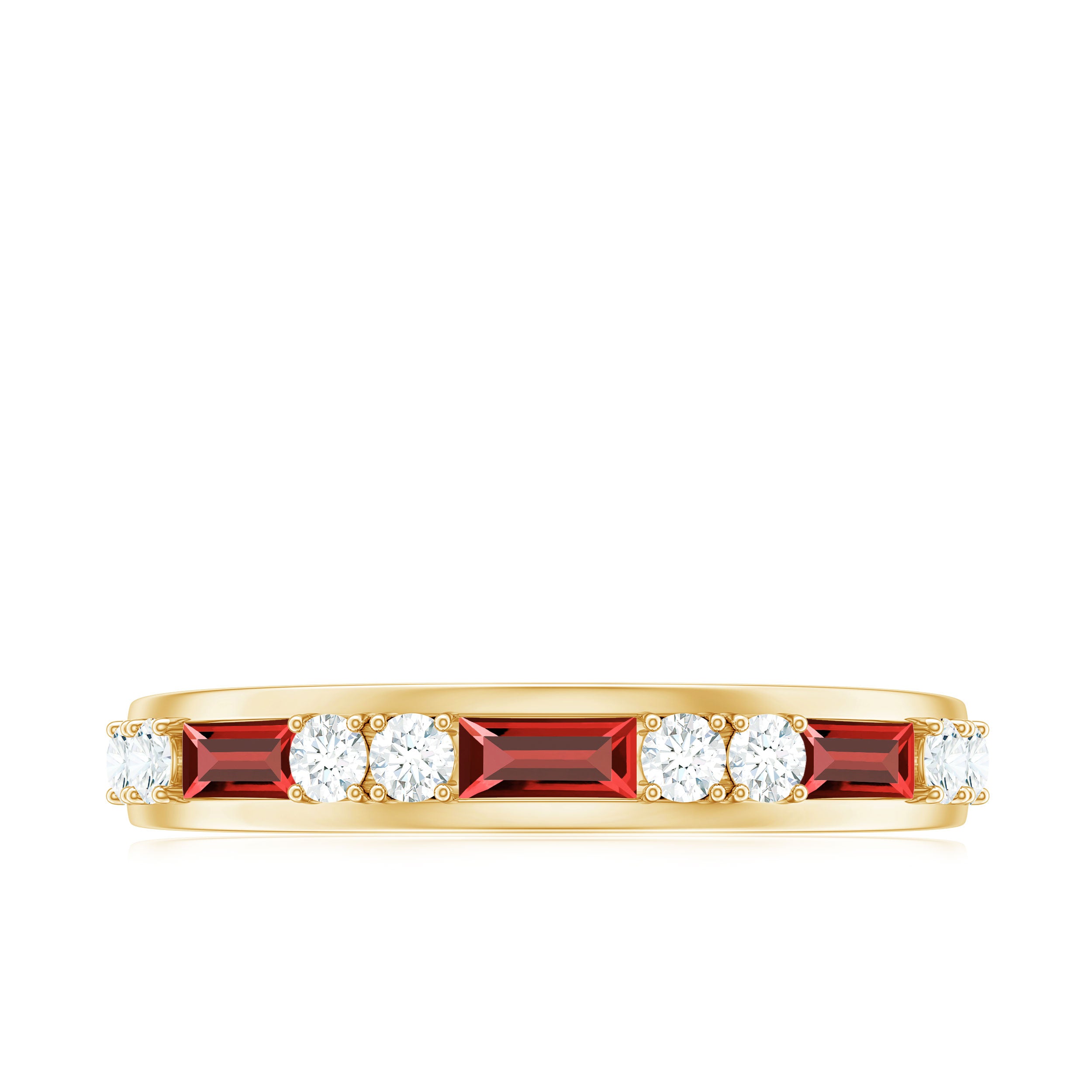 Minimal Created Ruby and Diamond Half Eternity Band Ring Lab Created Ruby - ( AAAA ) - Quality - Rosec Jewels