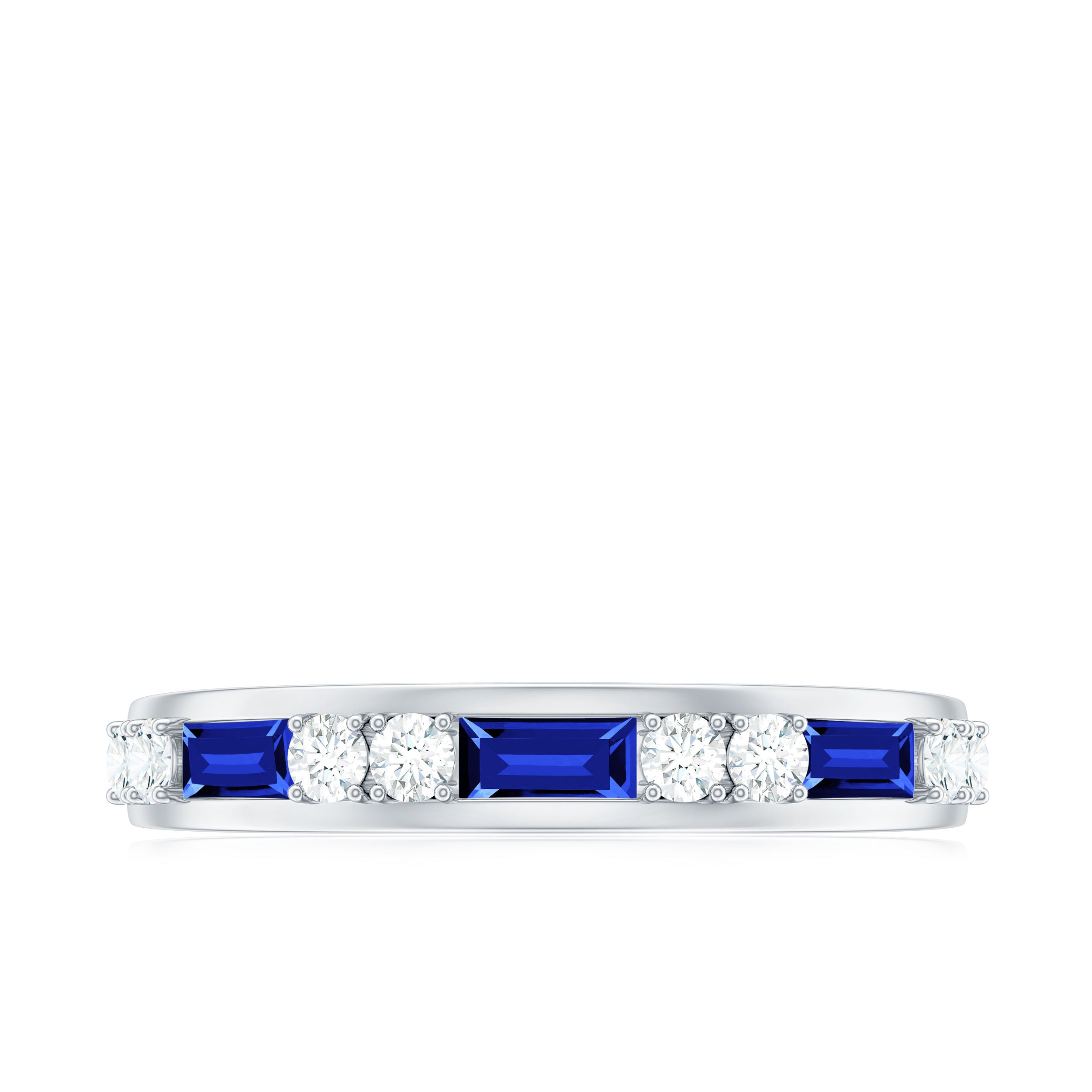 1 CT Minimal Created Blue Sapphire and Diamond Half Eternity Band Ring Lab Created Blue Sapphire - ( AAAA ) - Quality - Rosec Jewels