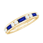 1 CT Minimal Created Blue Sapphire and Diamond Half Eternity Band Ring Lab Created Blue Sapphire - ( AAAA ) - Quality - Rosec Jewels