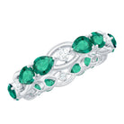 Pear Cut Created Emerald East West Gold Eternity Ring with Moissanite Lab Created Emerald - ( AAAA ) - Quality - Rosec Jewels