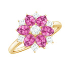 Natural Pink Tourmaline Flower Ring with Moissanite Pink Tourmaline - ( AAA ) - Quality - Rosec Jewels