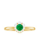 Minimal Emerald Promise Ring with Diamond Halo Emerald - ( AAA ) - Quality - Rosec Jewels